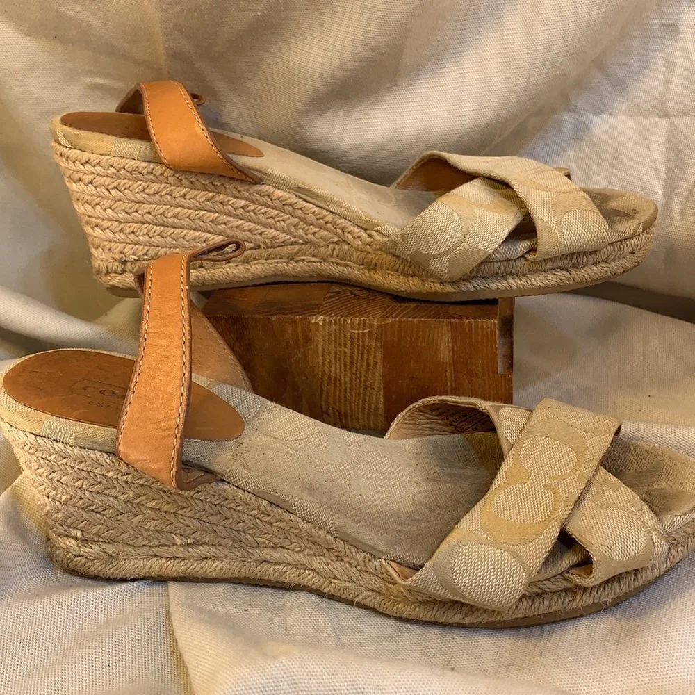 Coach leather detail espadrilles iconic logo wedge